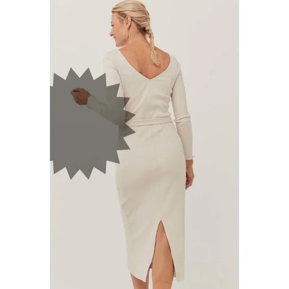 NWT Pact organic ivory cream Jazz stretch rib knit midi dress - Picture 4 of 7